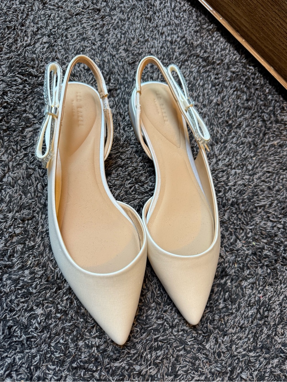 Ted Baker white satin Pointed Slingback Flats with Bow Accent